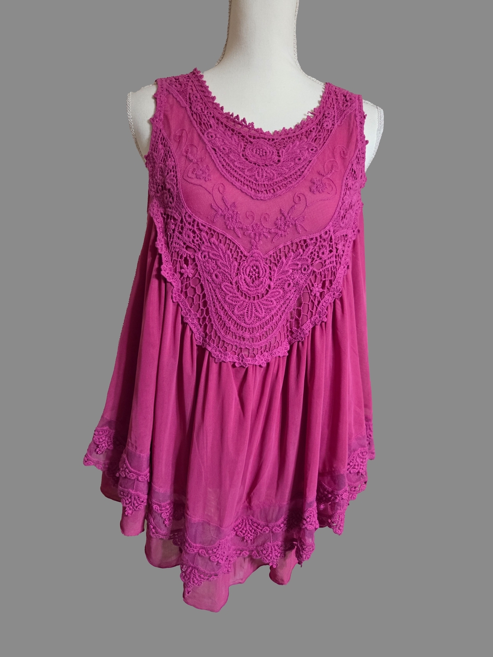Women's Crocheted Swing Tank Top - Fuchsia